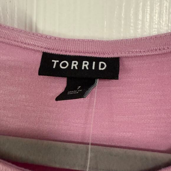 Torrid New Mauve Knit Crew Neck Lace Dolman Sleeve Baby Doll Top Size 1 - Picture 8 of 16